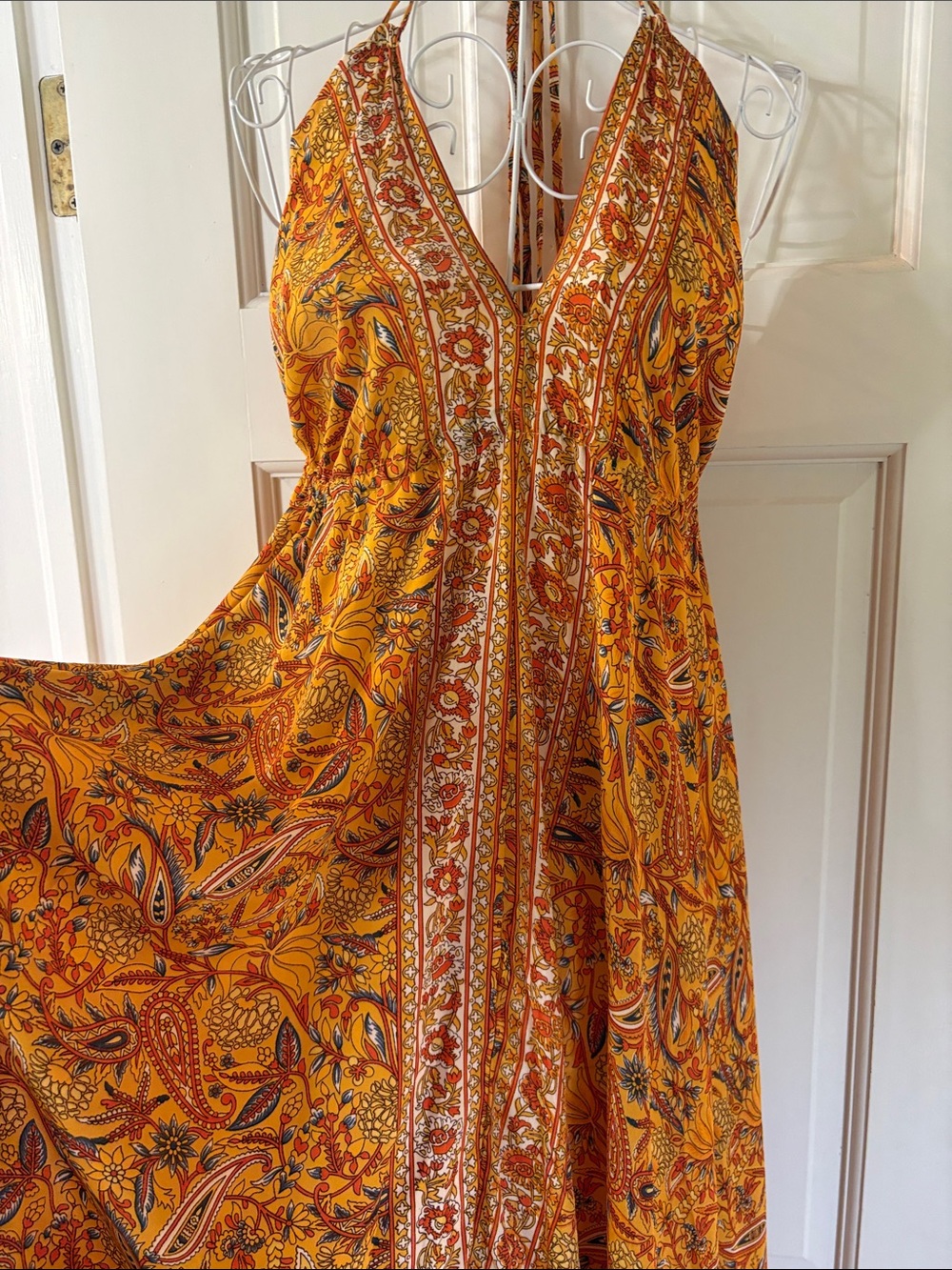 Bohemian Halter Maxi Dress in Mustard Paisley - Picture 4 of 9